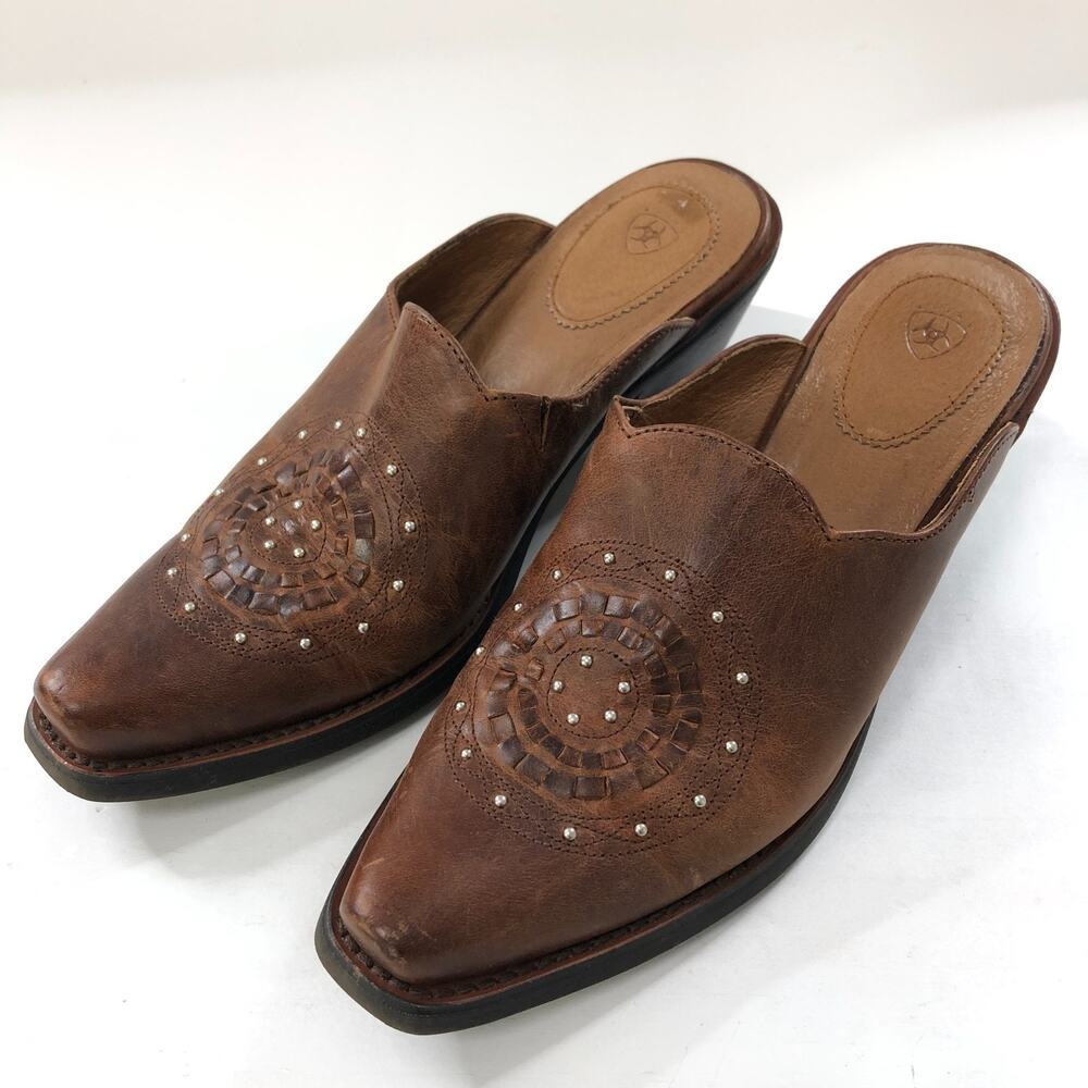 Ariat 6.5 B Women's Leather Western Cowgirl Slip On Mule Shoes Brown PLS READ